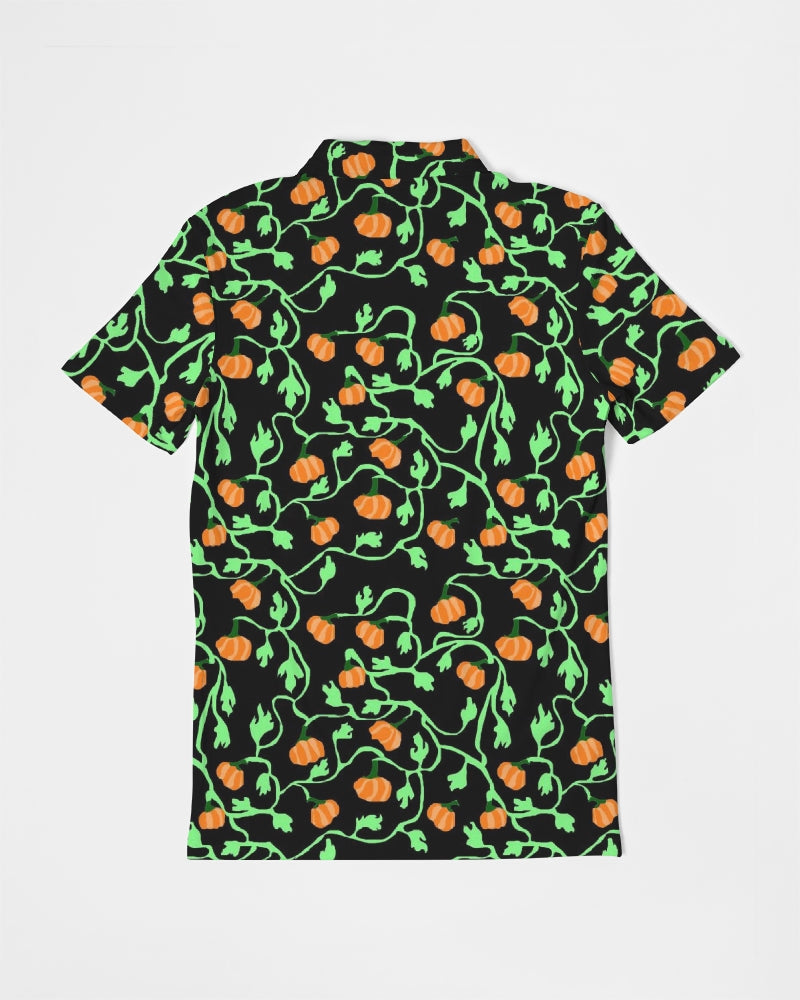 Pumpkin and Vines Patttern Men's Slim Fit Short Sleeve Polo