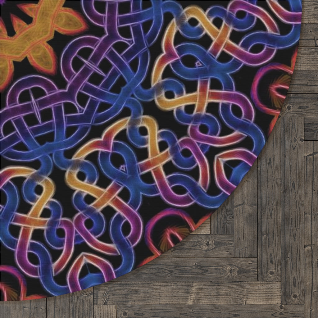 Blue Gold Celtic Kaleidoscope Round Rug