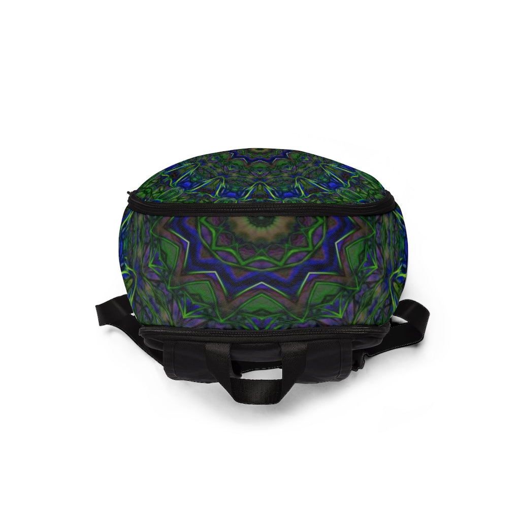 Blue Green Ribbon Kaleidoscope Unisex Fabric Backpack