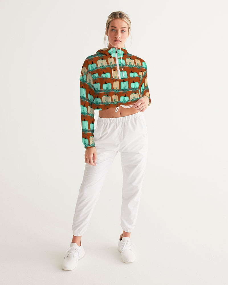 Blue Green Pumpkins Women's Cropped Windbreaker