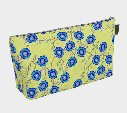 Blue Flowers on Yellow Makeup Bag