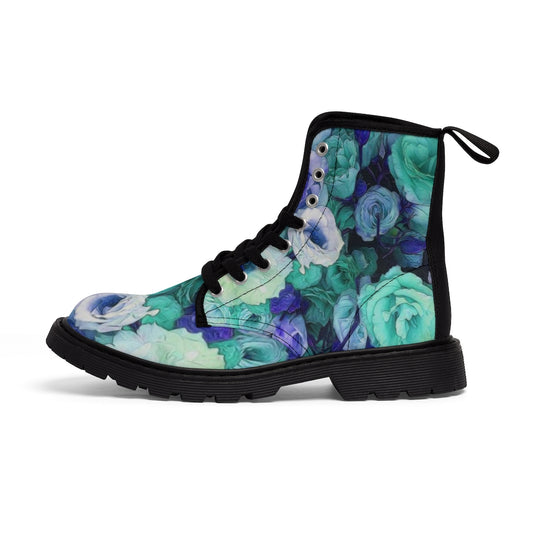 Aqua Flower Kaleidoscope Women's Canvas Boots