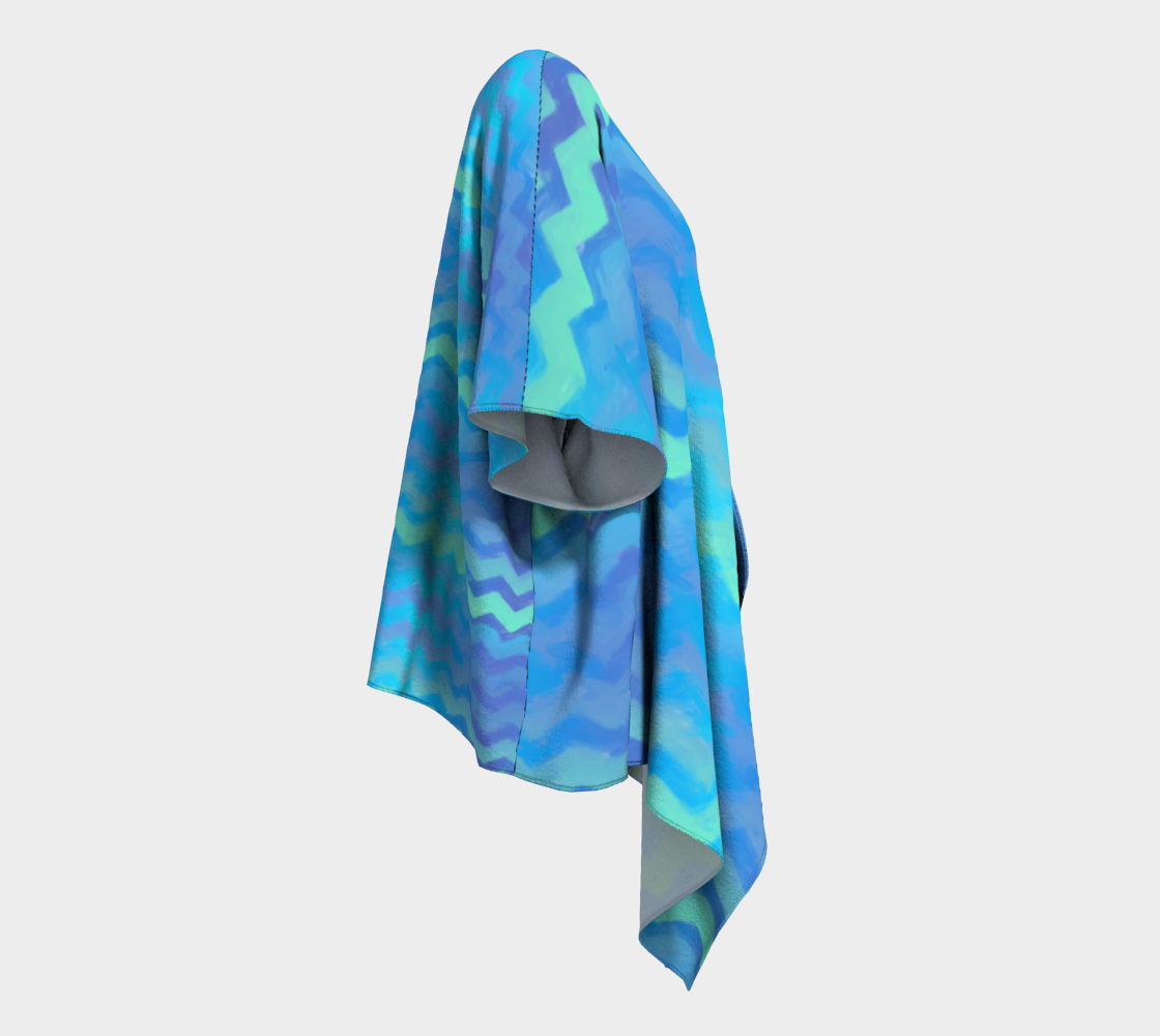 Blue Green Mermaid Stripes Draped Kimono