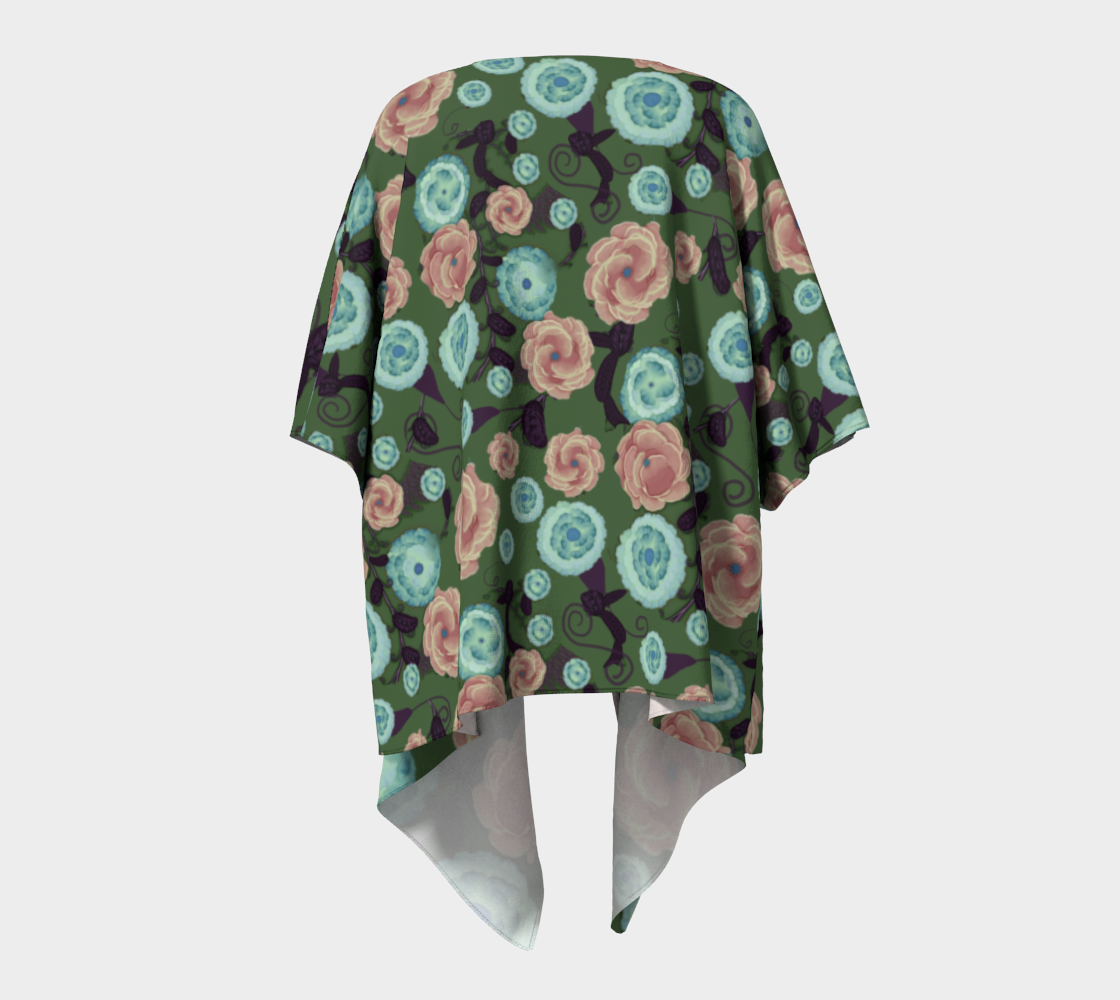 Earthy Peach and Turquoise Flower Pattern Draped Kimono