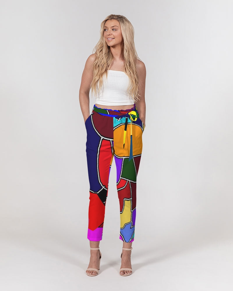 Crazy Color Abstract Women's Belted Tapered Pants