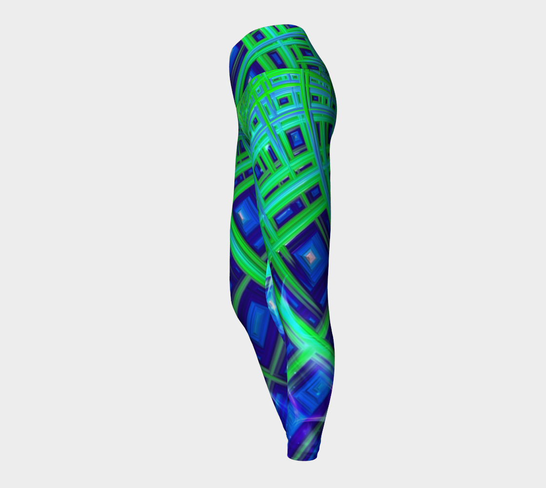 Green Blue Square Fractal Yoga Leggings