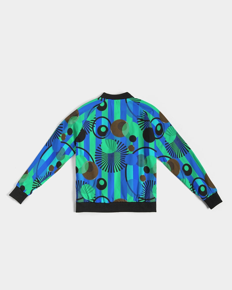 Blue Green Stripes and Dots Women's Bomber Jacket