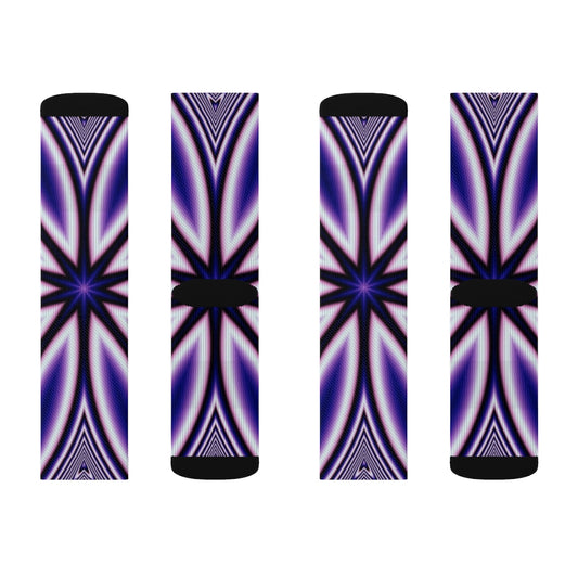 Blue Fractal Flower Kaleidoscope Sublimation Socks