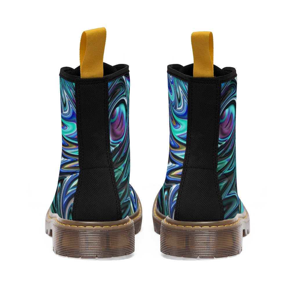 Blue Swirl Fractal Women's Canvas Boots