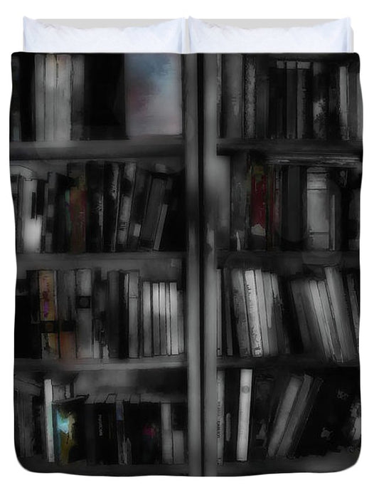 Black and White Bookshelves - Duvet Cover