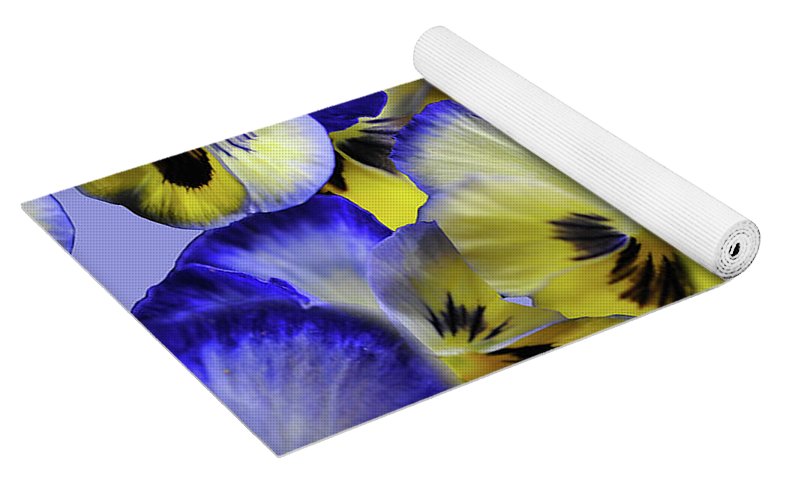 Blue and Yellow Pansies Collage - Yoga Mat