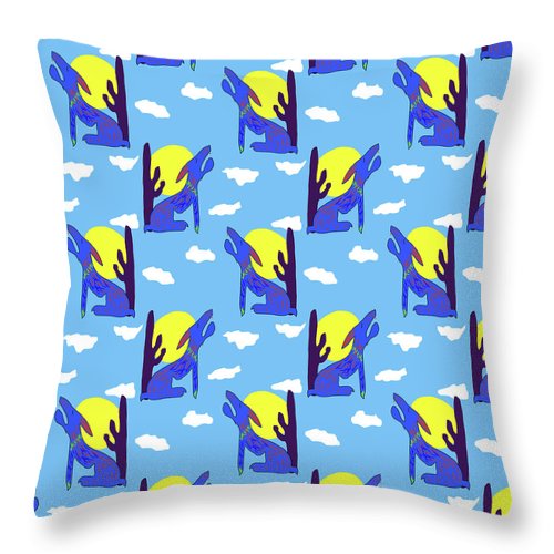 Blue Coyote Pattern - Throw Pillow