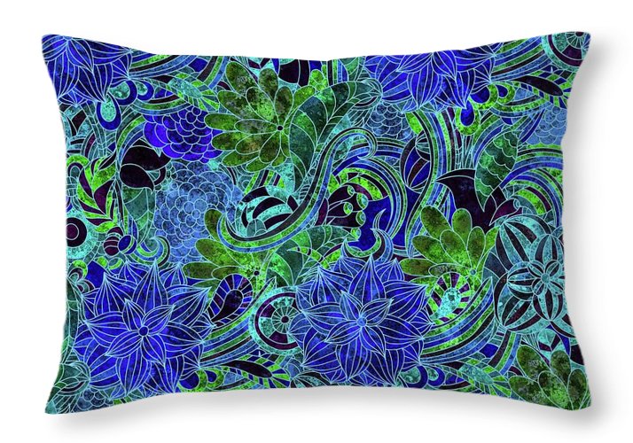 Blue Floral Pattern - Throw Pillow
