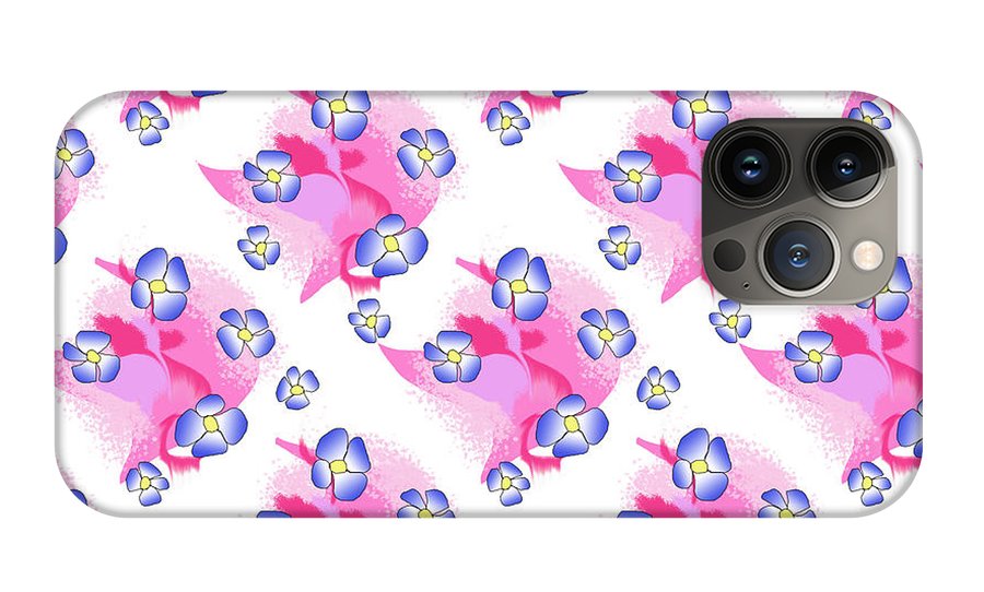 Blue Flowers On Pink - Phone Case