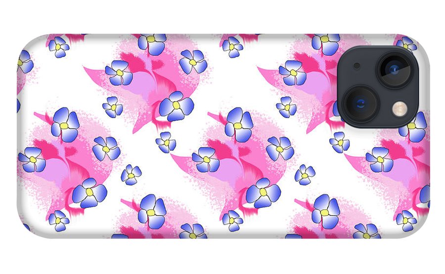 Blue Flowers On Pink - Phone Case