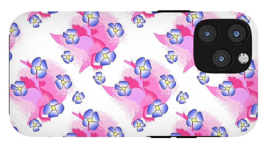 Blue Flowers On Pink - Phone Case