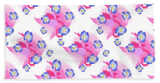 Blue Flowers On Pink - Bath Towel