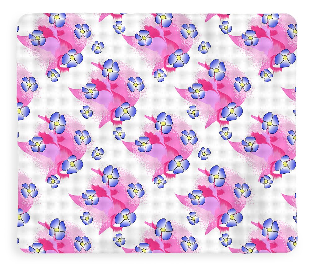 Blue Flowers On Pink - Blanket