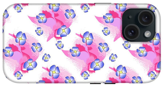 Blue Flowers On Pink - Phone Case