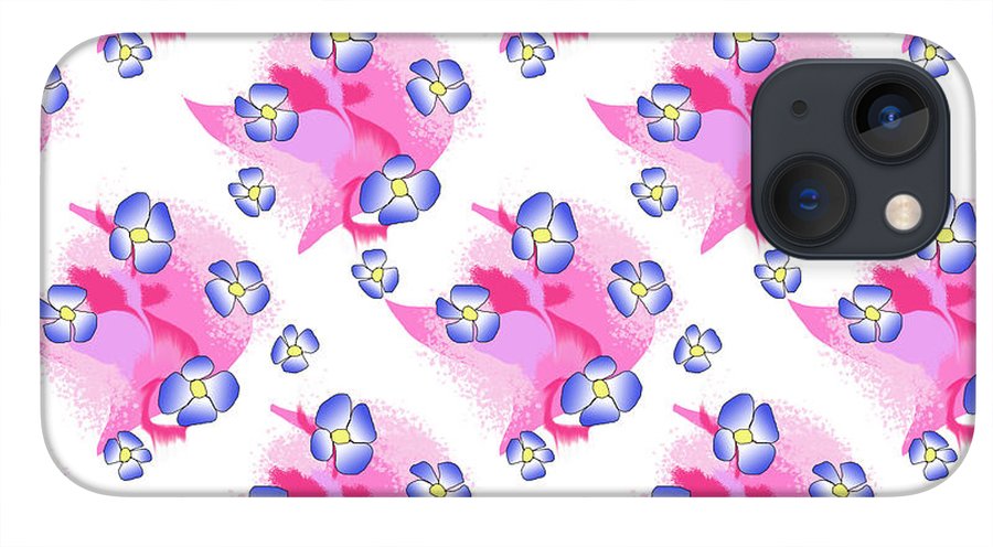 Blue Flowers On Pink - Phone Case