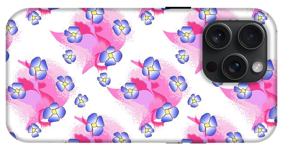 Blue Flowers On Pink - Phone Case