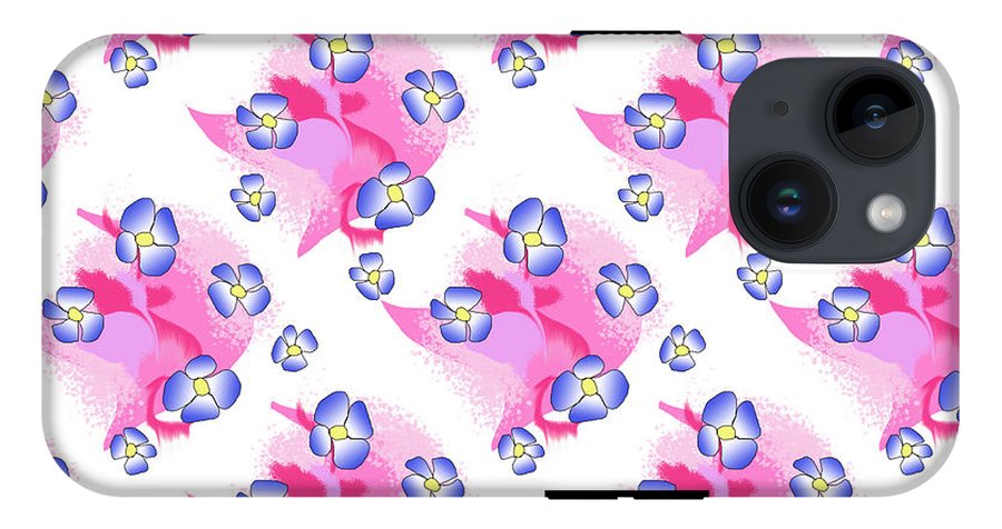 Blue Flowers On Pink - Phone Case