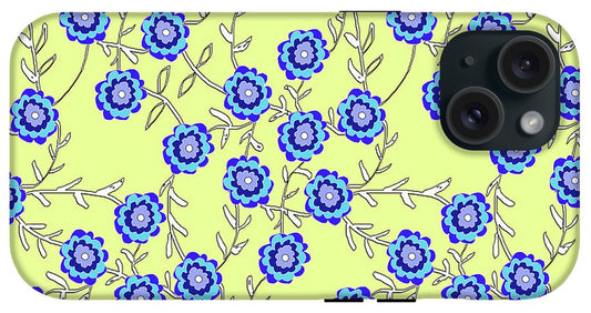 Blue Flowers On Yellow - Phone Case