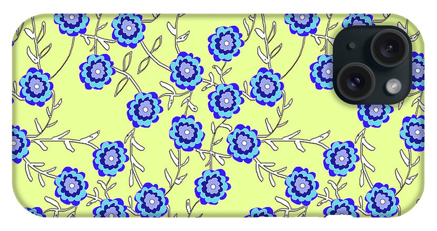 Blue Flowers On Yellow - Phone Case