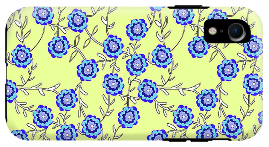 Blue Flowers On Yellow - Phone Case