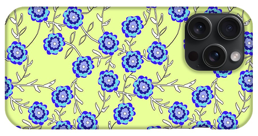 Blue Flowers On Yellow - Phone Case
