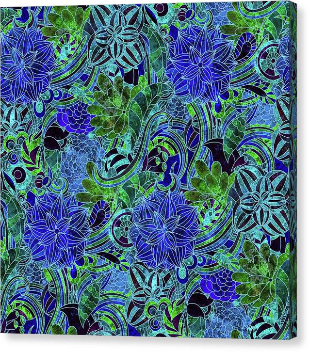 Blue Green Flower Pattern - Canvas Print