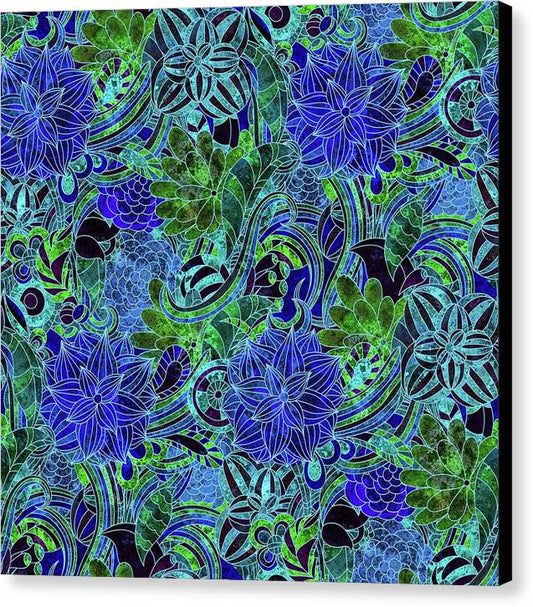 Blue Green Flower Pattern - Canvas Print
