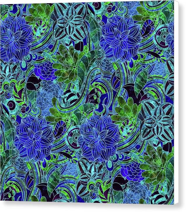 Blue Green Flower Pattern - Canvas Print