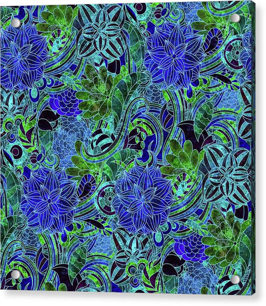Blue Green Flower Pattern - Acrylic Print