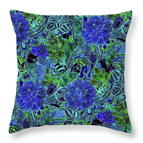 Blue Green Flower Pattern - Throw Pillow