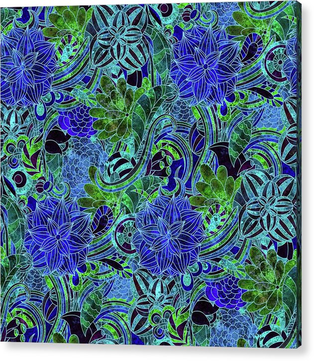 Blue Green Flower Pattern - Acrylic Print
