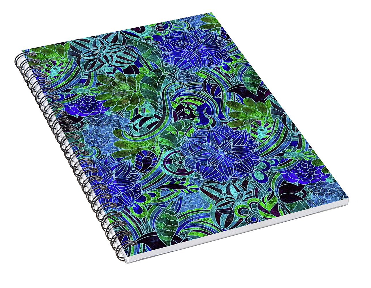 Blue Green Flower Pattern - Spiral Notebook