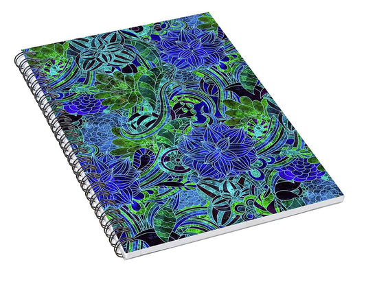 Blue Green Flower Pattern - Spiral Notebook