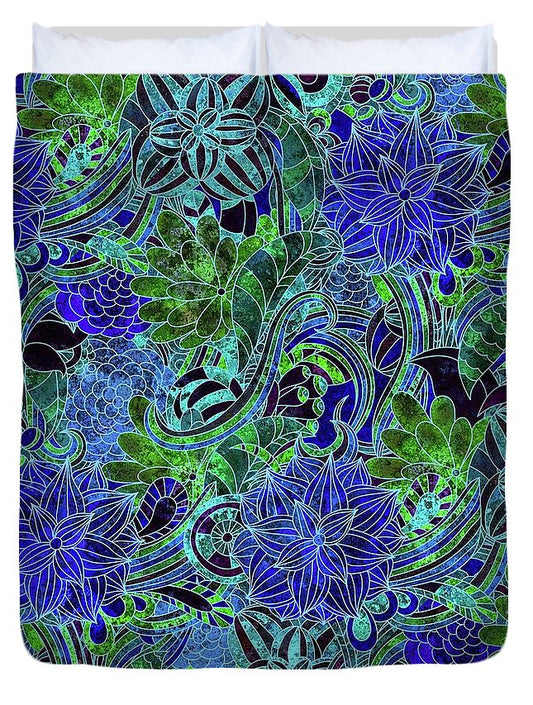 Blue Green Flower Pattern - Duvet Cover
