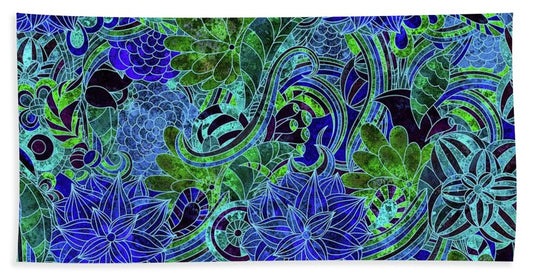 Blue Green Flower Pattern - Beach Towel