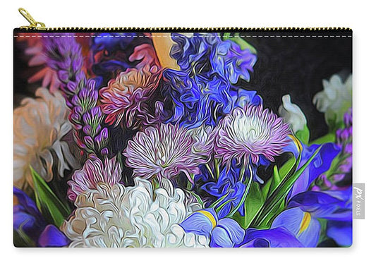 Blue White Purple Mixed Flowers Bouquet - Carry-All Pouch
