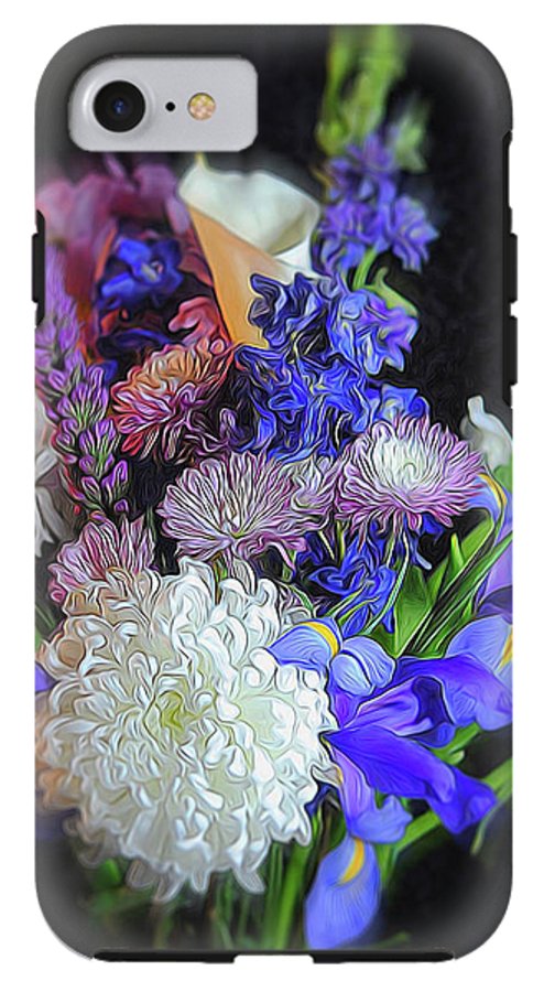 Blue White Purple Mixed Flowers Bouquet - Phone Case