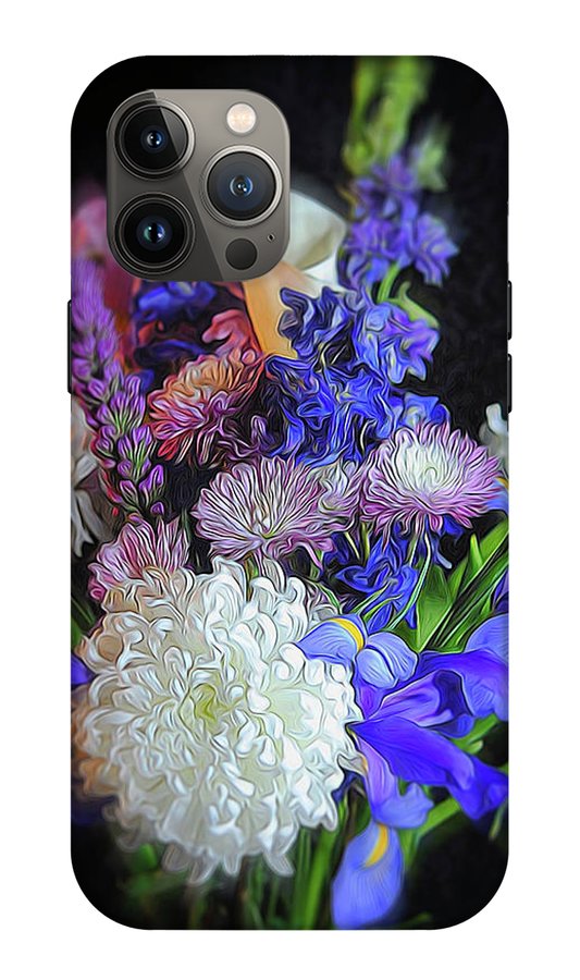 Blue White Purple Mixed Flowers Bouquet - Phone Case