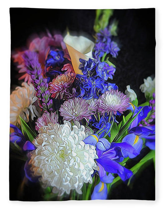 Blue White Purple Mixed Flowers Bouquet - Blanket