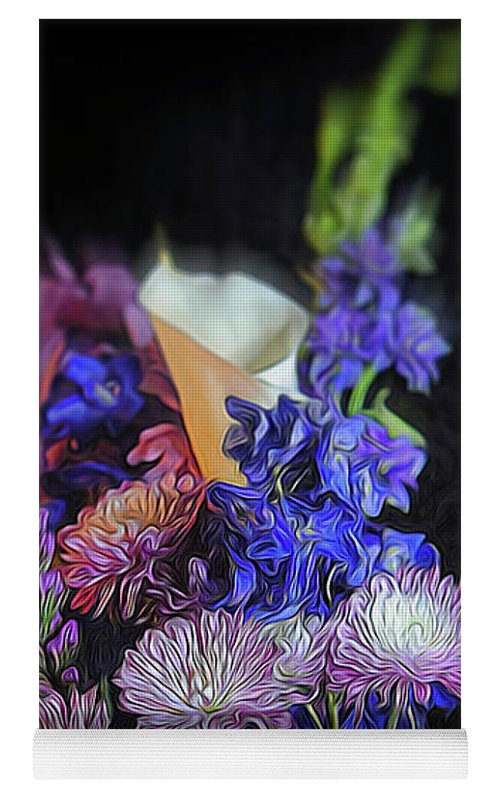 Blue White Purple Mixed Flowers Bouquet - Yoga Mat