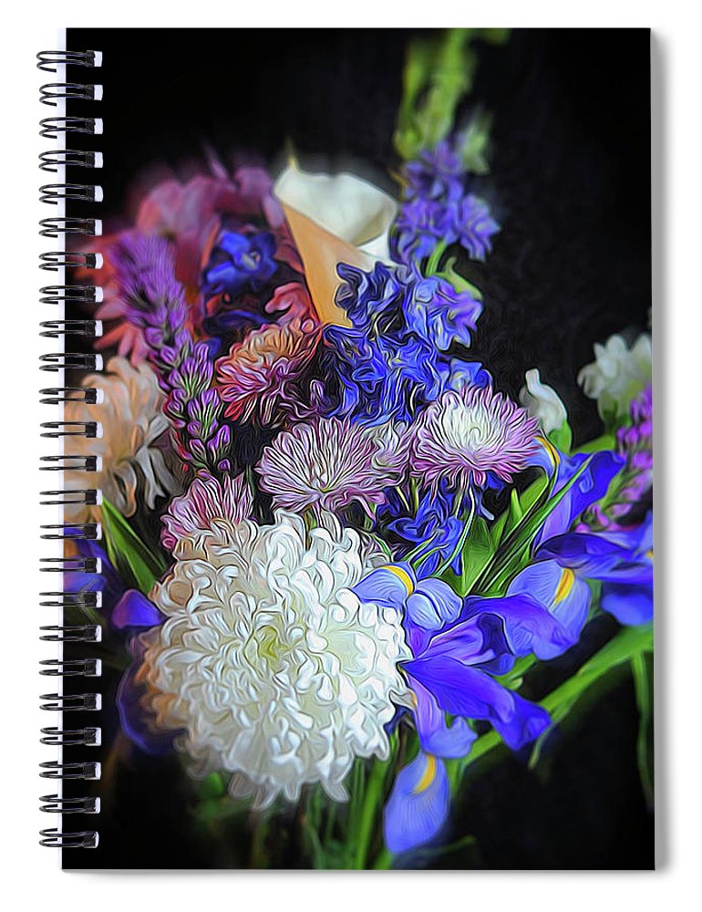 Blue White Purple Mixed Flowers Bouquet - Spiral Notebook