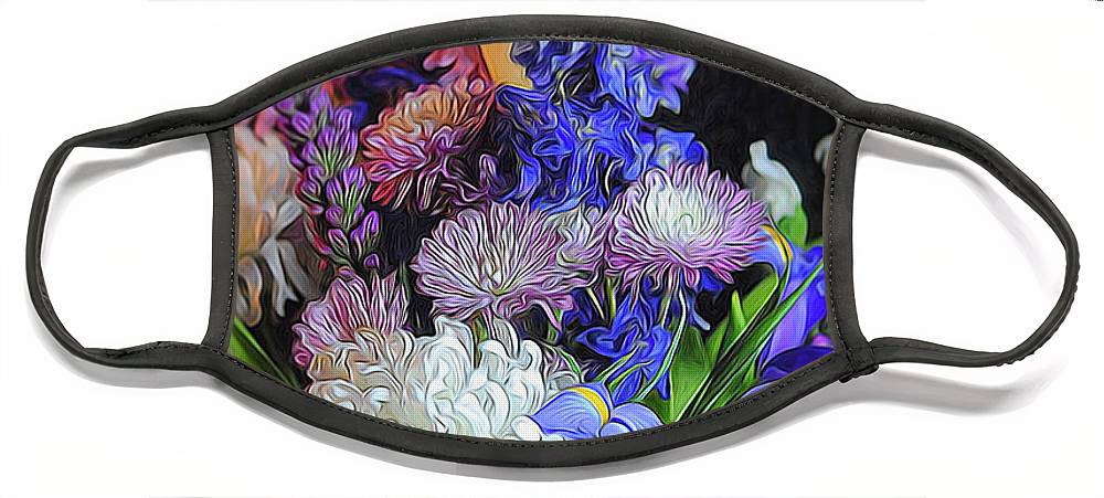 Blue White Purple Mixed Flowers Bouquet - Face Mask