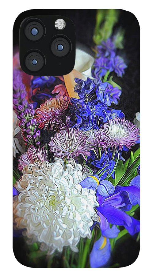 Blue White Purple Mixed Flowers Bouquet - Phone Case