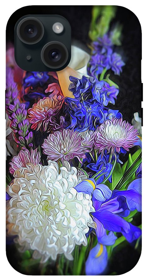 Blue White Purple Mixed Flowers Bouquet - Phone Case