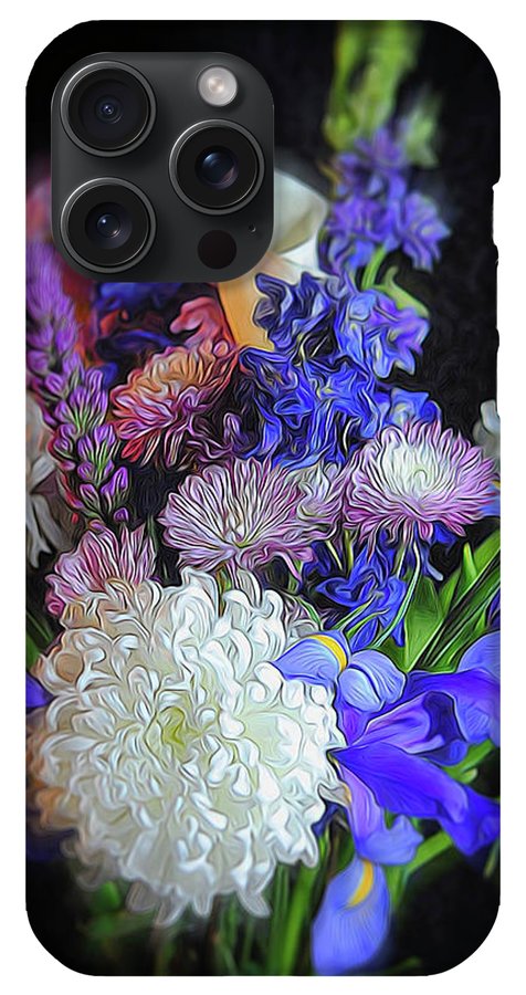 Blue White Purple Mixed Flowers Bouquet - Phone Case